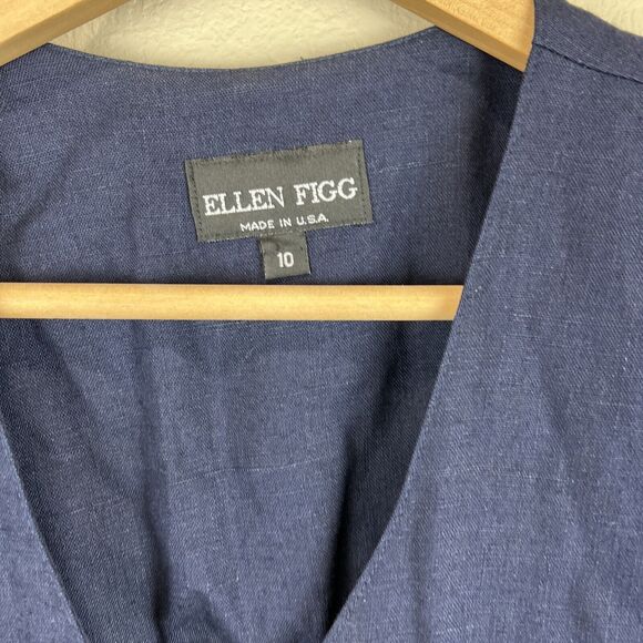 Ellen Figg Top Women 10 Blue Flax‎ Button Front Vintage Shoulder Pads - Picture 5 of 12